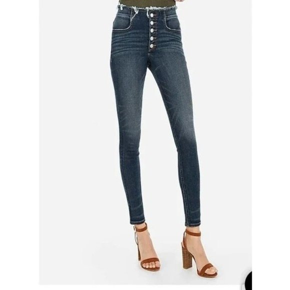 Express  Denim Perfect High Waisted Button Fly Ankle Jeans 0 - Picture 1 of 2
